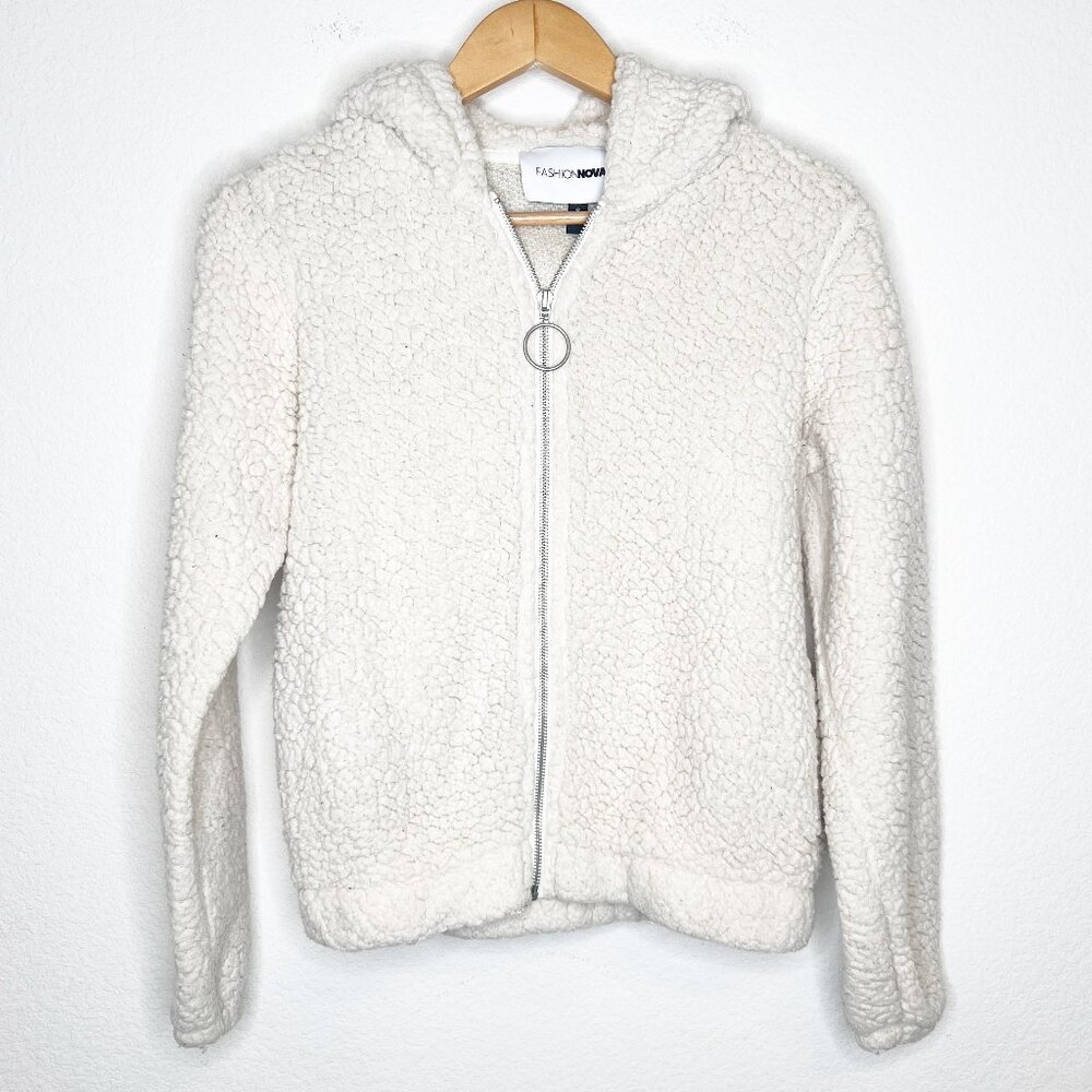 FASHION NOVA Women's Sherpa Jacket Zip Up Hoodie